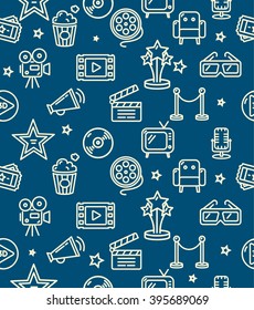 Cinema Background Pattern on Dark Blue. Vector illustration