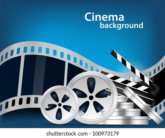 Cinema background with photoframe in blue color