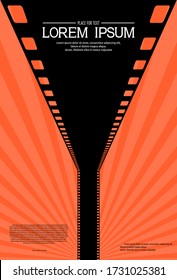 Cinema background. Silhouette film strip on the way. Retro movie design template for festival, banner, flyer, leaflet, poster with place for your text. Movie time concept. Vector illustration