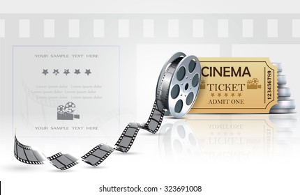 Cinema background with ticket and cinema films.