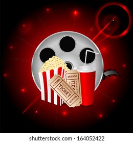 cinema background.items to  movie theater in the blazing neon background.banner for cinema.vector