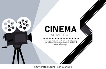 Cinema banner. Movie time. Camera. Vector on isolated white background. EPS 10