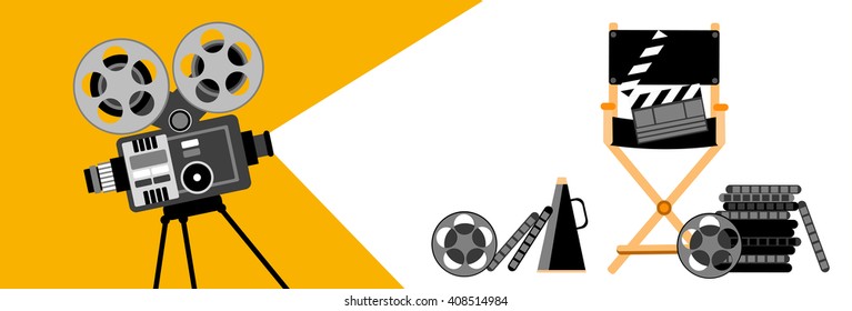 Cinema Banner. Retro Movie Projector Film. Vector Illustration