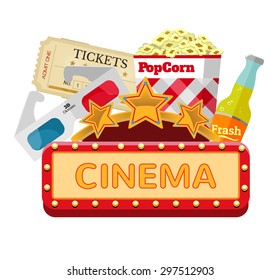 Cinema banner. Vector flat illustration