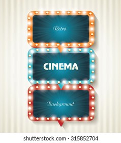 Cinema banners with light bulbs. Vector cinema background.