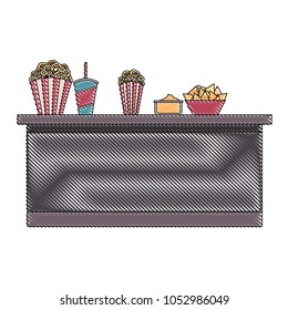 cinema bar counter buckets popcorn soda nachos food