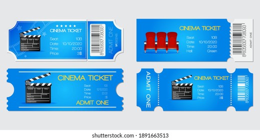 Cinema Blue Ticket. Vector isolated illustration on Grey background