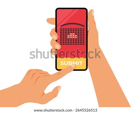 Cinema booking online. Human hands holding smartphone with cinema seat booking. Vector illustration