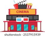 Cinema building in flat style, isolated on white background