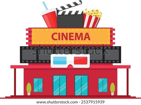 Cinema building in flat style, isolated on white background