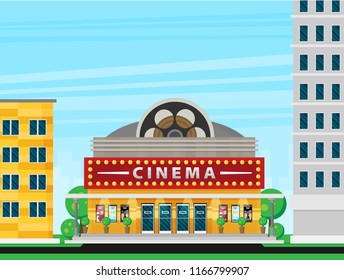 Cinema building flat style. Movie Theater.