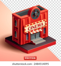 Cinema building isometric, 3d vector. Suitable for business and design elements