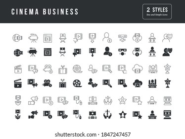 Cinema Business. Collection of perfectly simple monochrome icons for web design, app, and the most modern projects. Universal pack of classical signs for category Business.