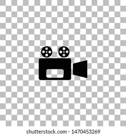 Cinema camera. Black flat icon on a transparent background. Pictogram for your project