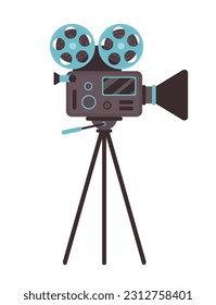 Cinema camera concept. Icon for website. Media and multimedia equipment for creating video and production interesting shows and cointent. Cartoon flat vector illustration isolated on white background