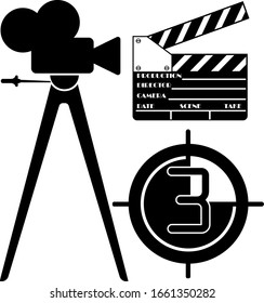 cinema camera countdown shooting icon in black color isolated on white background. Vector EPS 10