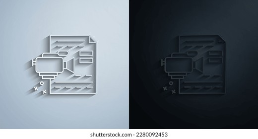 Cámara de cine, película, icono de papel de documento con efecto de sombra diseño de iluminación vectorial