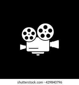 Cinema Camera Flat Icon On Black Background