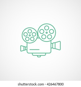 Cinema Camera Green Line Icon On White Background