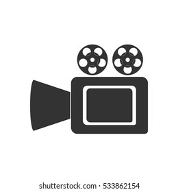 Cinema camera icon flat. Illustration isolated on white background. Vector grey sign symbol