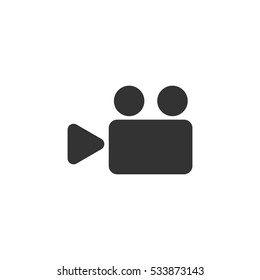 Cinema camera icon flat. Illustration isolated on white background. Vector grey sign symbol