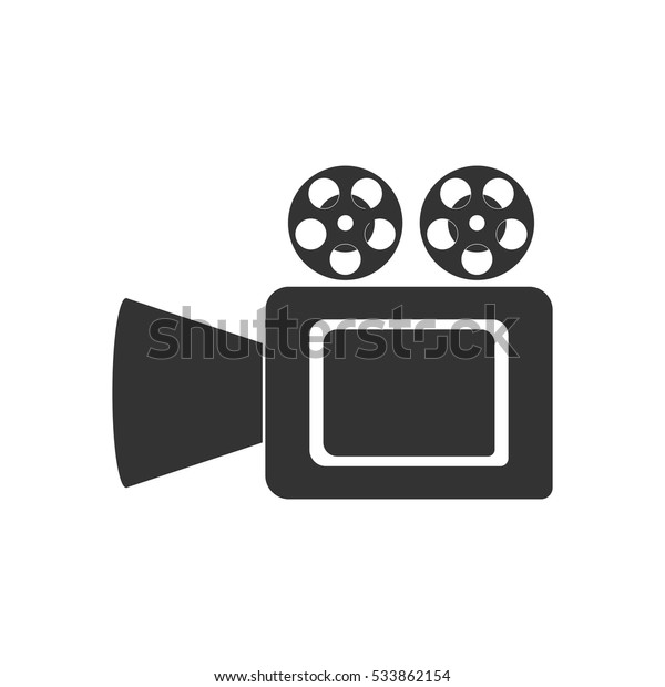 Cinema camera icon flat. Illustration\
isolated on white background. Vector grey sign\
symbol