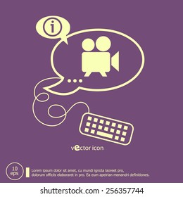 Cinema camera icon and keyboard design elements. Line icons for application development, web page coding and programming, creative process.