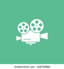 Cinema Camera Icon On Green Background