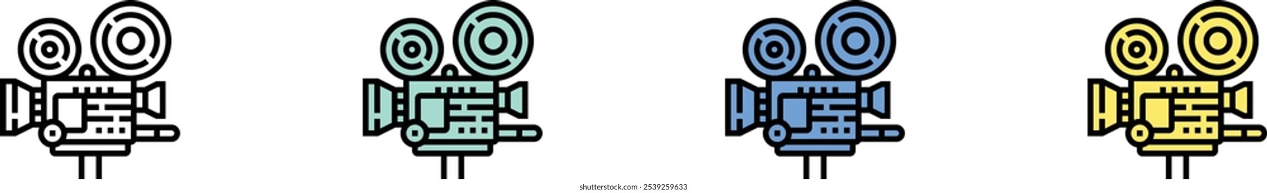cinema camera icon. Outline, Green, Blue and Yellow Style Design Isolated On White Background