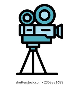 Vector de contorno de icono de cámara de cine. Pantalla del coche. Color de la película de aire plano
