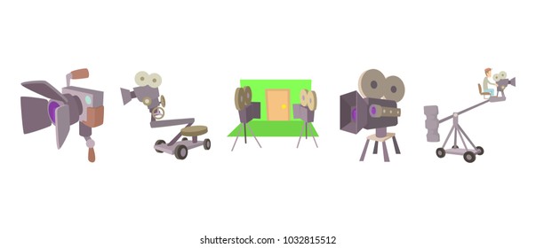 Cinema camera icon set. Cartoon set of cinema camera vector icons for web design isolated on white background