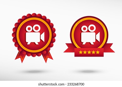 Cinema camera icon stylish quality guarantee badges