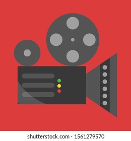 Cámara de cine, ilustración, vector sobre fondo blanco.