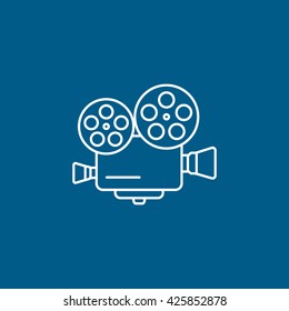 Cinema Camera Line Icon On Blue Background