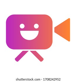 Cinema Camera Sign with Smiling Face Isolated. Movie Production, Cinema, Film, Video Symbol Icon Design Vector Illustration