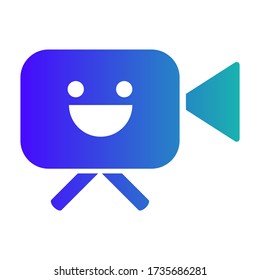 Señal de cámara de cine con cara sonriente aislada. Producción de películas, cine, cine, vídeo Símbolo Icono Diseño Ilustración vectorial