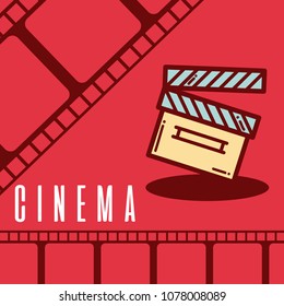 Cinema cartoon symbol over reel background