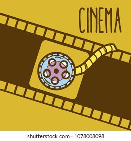 Cinema cartoon symbol over reel background