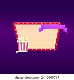 Cinema Casino Circus Popcorn Ribbon  Background Poster Pop Up Dark Red Purple Banner Window Vector Design