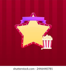 Cinema Casino Popcorn Ribbon Background Poster Pop Up Vintage Red Star Banner Window Vector Design