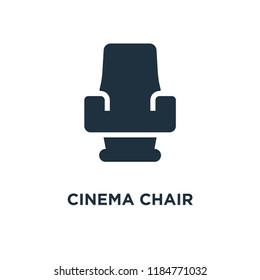 Cinema chair icon. Black filled vector illustration. Cinema chair symbol on white background. Can be used in web and mobile.