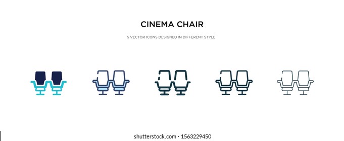 icono de silla de cine en diferentes ilustraciones vectoriales de estilo. dos iconos vectoriales de silla de cine en color y negro diseñados en estilo relleno, contorno, línea y trazo pueden utilizarse para web, móvil, ui