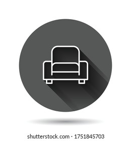 Cinema chair icon in flat style. Armchair vector illustration on black round background with long shadow effect. Theater seat circle button business concept.
