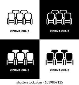 Cinema Chair Icon Line Black and Glyph Style. Sofa Illustration Concept Vector. Theater Seat Logo Symbol