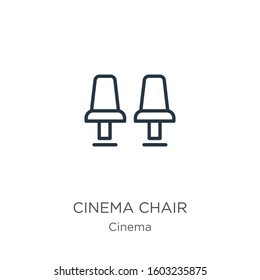Cinema chair icon. Thin linear cinema chair outline icon isolated on white background from cinema collection. Line vector sign, symbol for web and mobile