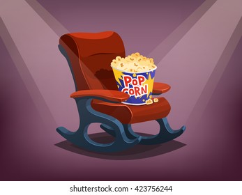 Cinema chair with popcorn for entertainment theater, snack design vector illustration