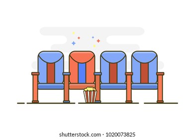 Cinema chair row with popcorn. Flat style design - vector