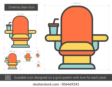 Cinema chair vector line icon isolated on white background. Cinema chair line icon for infographic, website or app. Scalable icon designed on a grid system.