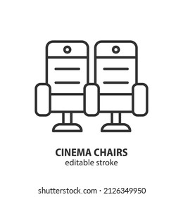 Cinema chairs line icon. Movie seats vector symbol. Editable stroke.