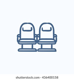 Filmstühle, Vektorgrafik-Symbol einzeln auf Hintergrund. Handgezeichnete Cinema Stühle Symbol. Kinositze Skizze Symbol für Infografik, Website oder App.